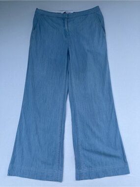 Diane Von Furstenberg Wide Leg Boho 90s Katara Blue Chambray Denim Pants Size 8